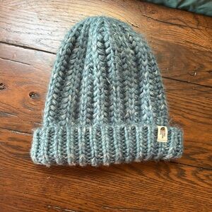 North face Heather blue fold over beanie womens one size